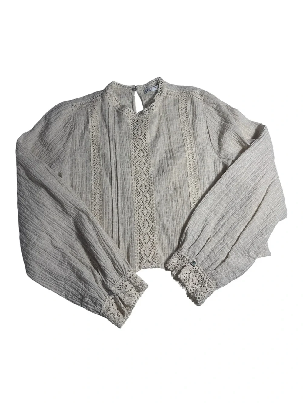 Zara cream crochet lace cropped long sleeve top women’s medium - Picture 3 of 10